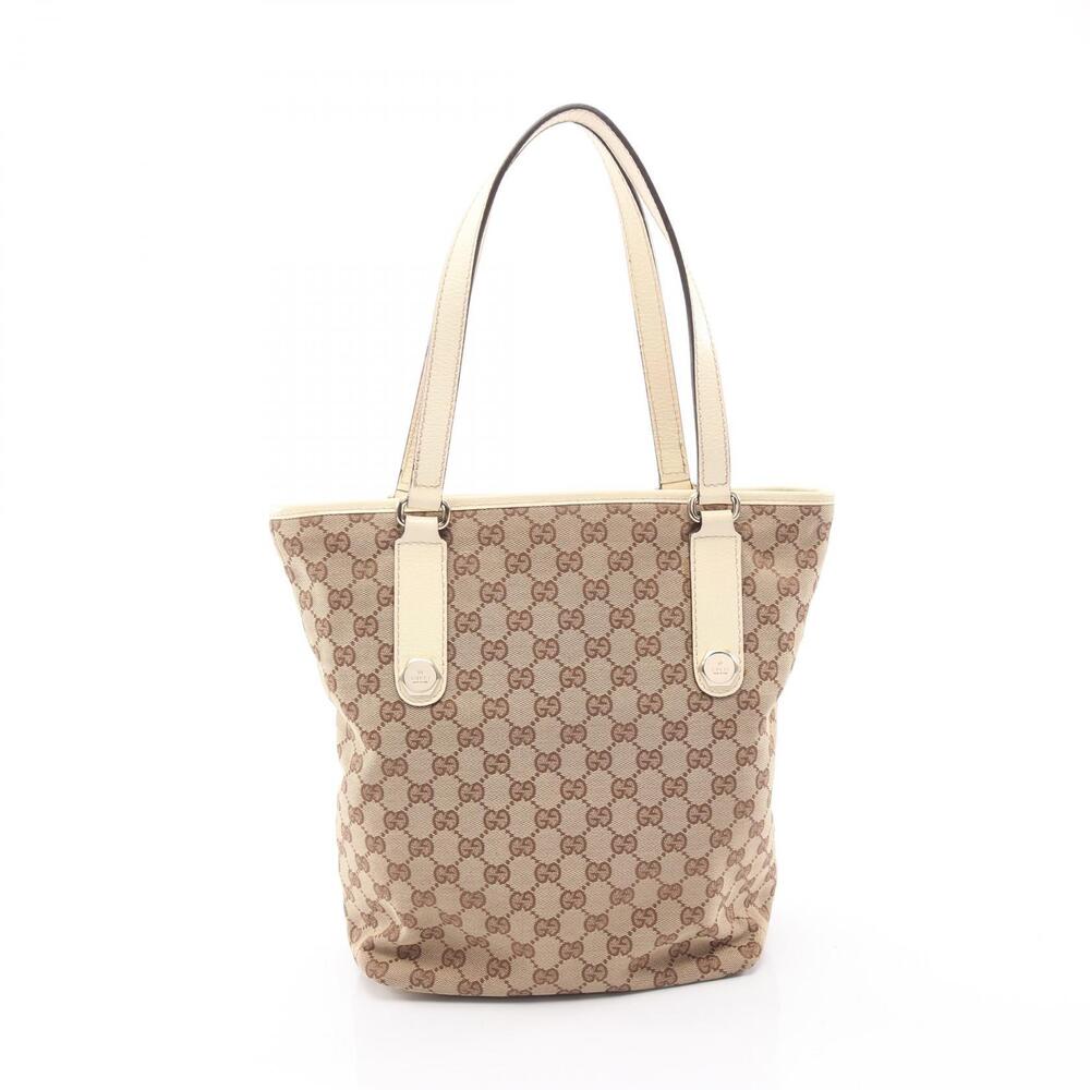 Gucci GG Canvas Tote Bag Leather Beige Cream White